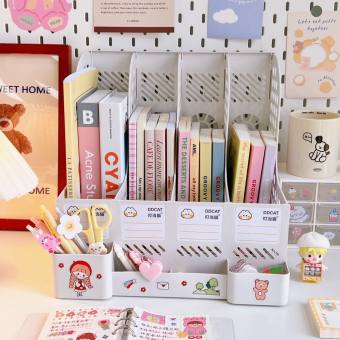 Kệ Đựng Tài Liệu Văn Phòng 4 Ngăn Kèm Khay Đựng Bút, Kệ Đựng Sách Vở Để Bàn Gấp Gọn