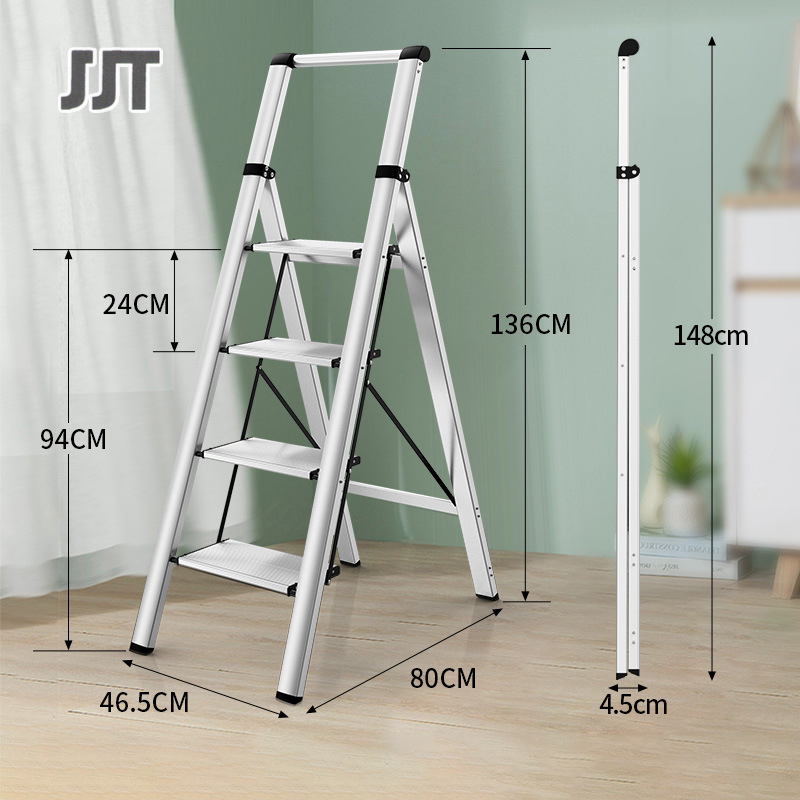 JJT Leo Thang ngoằn ngoèo hộ gia đình, thang gấp, hợp kim nhôm dày an toàn trong nhà, thang Kính thiên văn đa chức năng, thang Giá móc hoa bốn bước