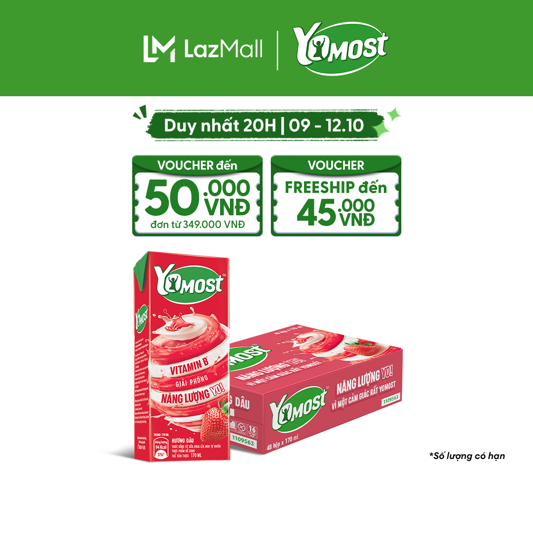 Thùng 48 Hộp Sữa Chua Lên Men Tự Nhiên Yomost Hương Dâu 170ml (48x170ml)