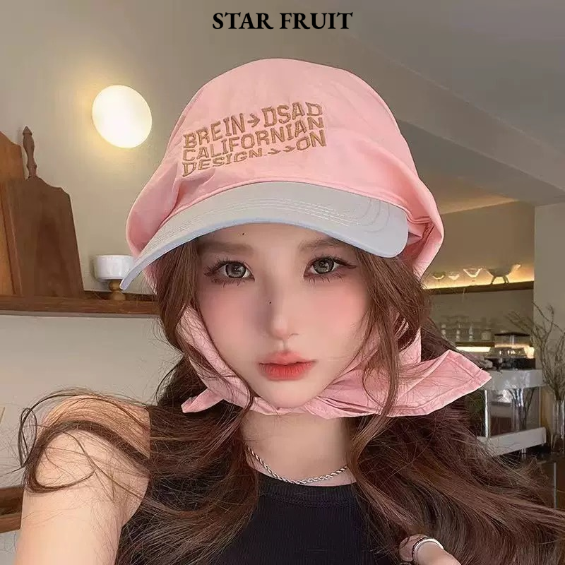 STAR FRUIT⭐ Cute Letter Embroidered Sun Protection Cap with Neck Cover for Spring Summer Outdoor Activities ราคา 93 บาท*ส่งฟรี