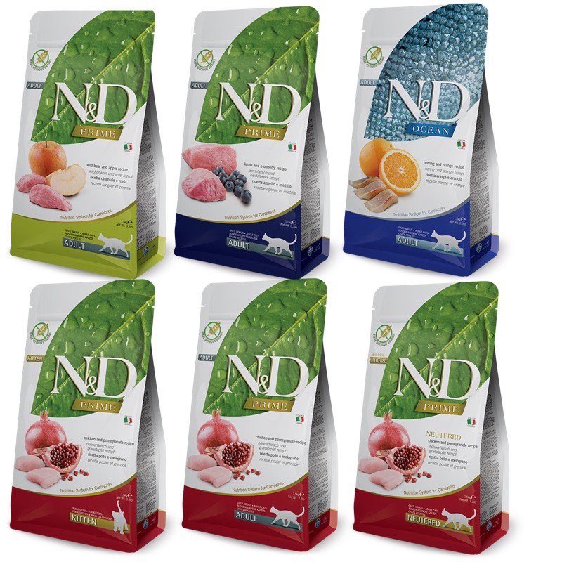 Hạt cho mèo n&d túi chiết 1kg - hạt n&d lượng đạm cao, không độn ngũ cốc