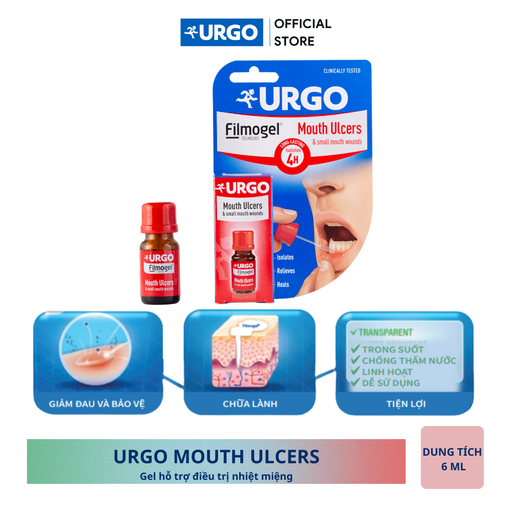 Gel dùng cho nhiệt miệng Urgo Mouth Ulcers Filmogel Dung tích 6ml