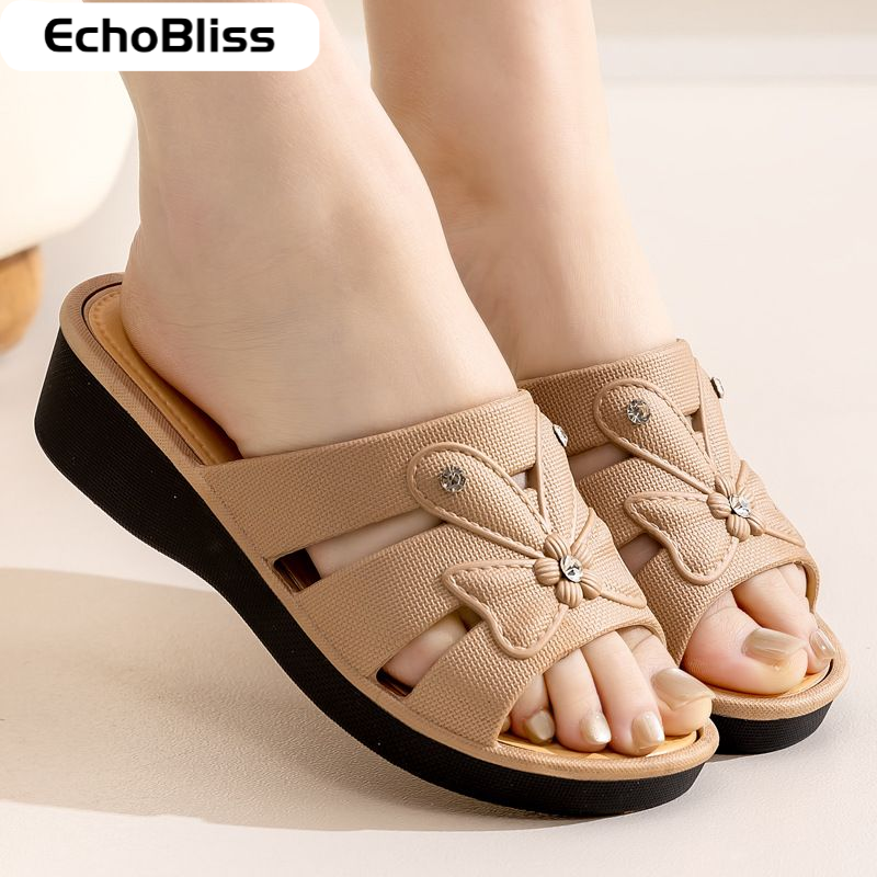 EchoBliss รองเท้าแตะผู้หญิงรองเท้าคุณแม่กันลื่นแฟชั่นพื้นหนาใส่ด้านนอกรองเท้าแตะส้นเตารีดพื้นนิ่ม - ยี่ห้อ EchoBliss ราคา 123 บาท*ส่งฟรี