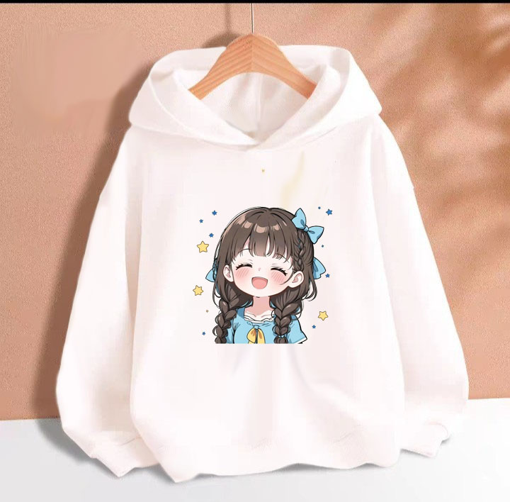 Áo hoodie cô gái nơ xanh cho bé gái phom rộng chất nỉ size từ 9 đến 65kg