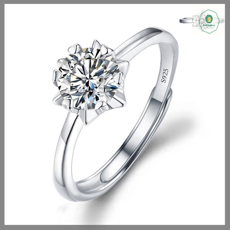 【Jettingbuy】 Hot Sale Moissanite engagement Finger Nhẫn dát kim cương mở vòng cho phụ nữ 925 Bạc LỜI HỨA đám cưới có thể điều chỉnh nhẫn đồ trang sức mỹ