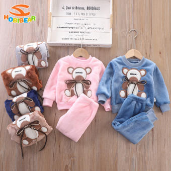 Bộ đồ ấm mùa đông trẻ em hobibear bé gái 1-3 tuổi Bộ đồ ngủ hoạt hình bé trai Lông CừU Dài tay áo khoác nhà mềm mại và thoải mái