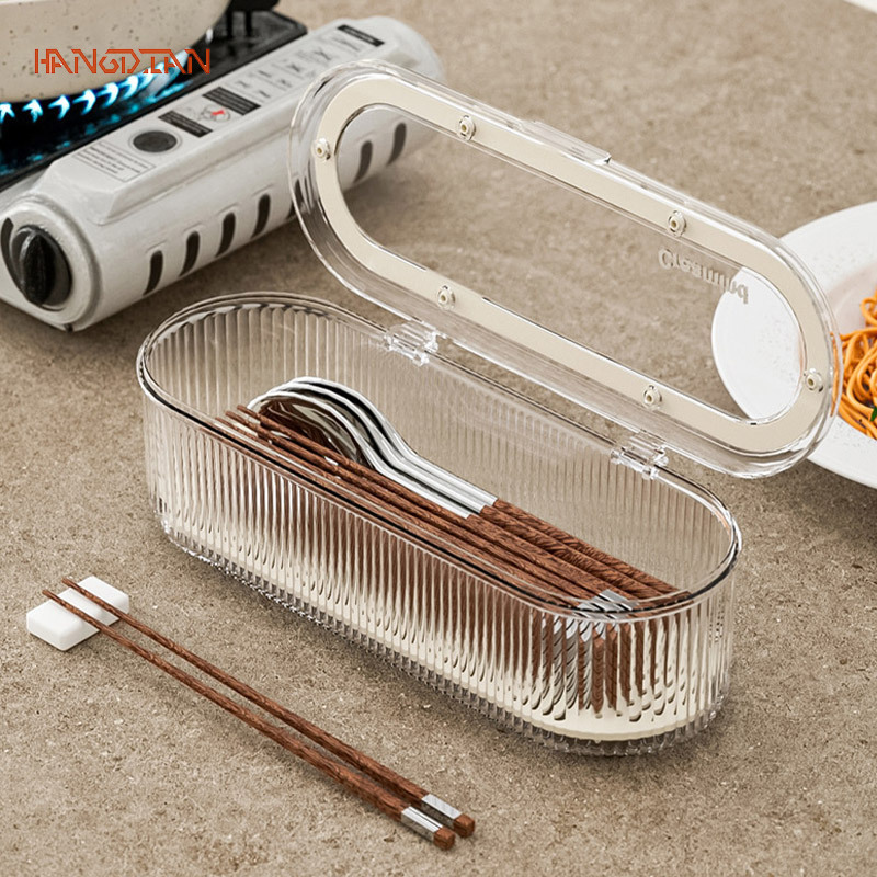 Household dust-proof transparent chopsticks cage cream wind kitchen spoon tableware storage box luxury perspective drain box ราคา 105 บาท*ส่งฟรี
