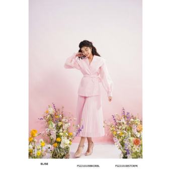 Chân váy tơ hồng dập ly thiết kế Elise FS2210109BKORBL