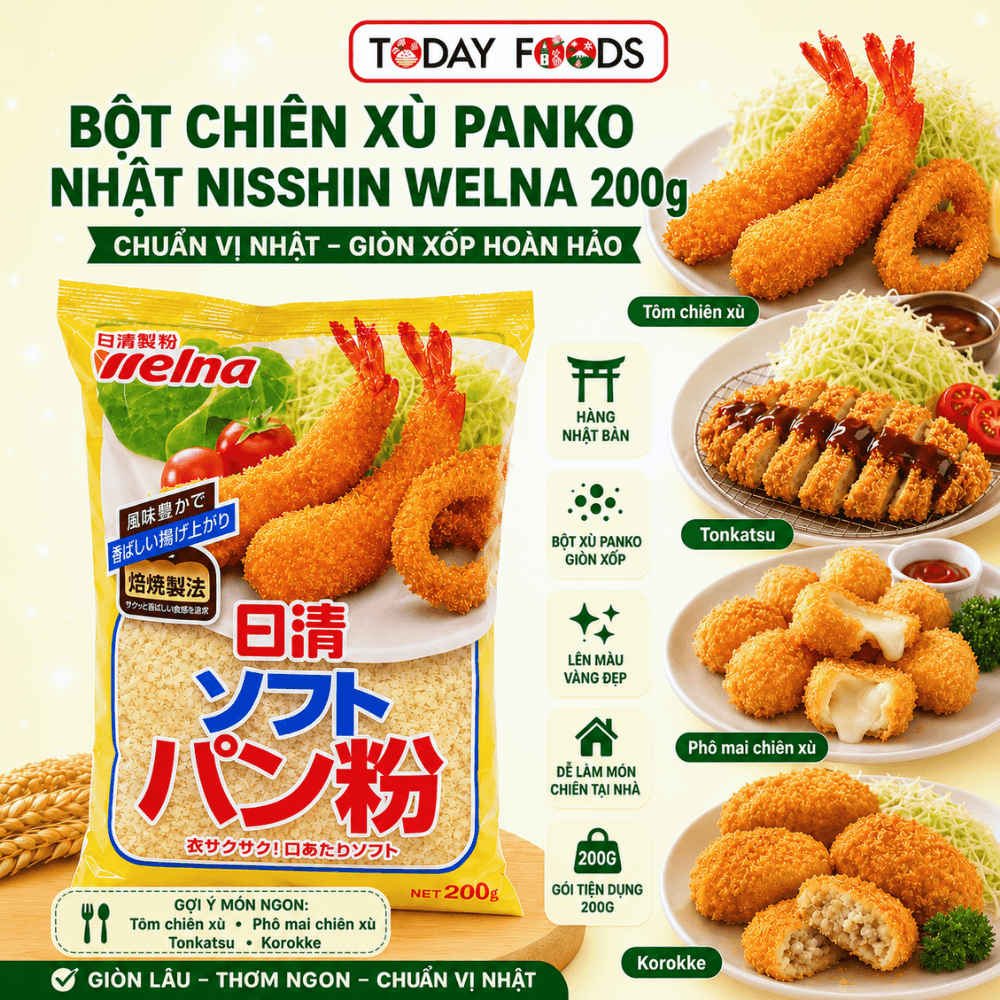 Bột chiên xù Panko Nhật Nisshin Welna 200g | Bột xù phủ tôm, gà, cá chiên giòn vàng đẹp