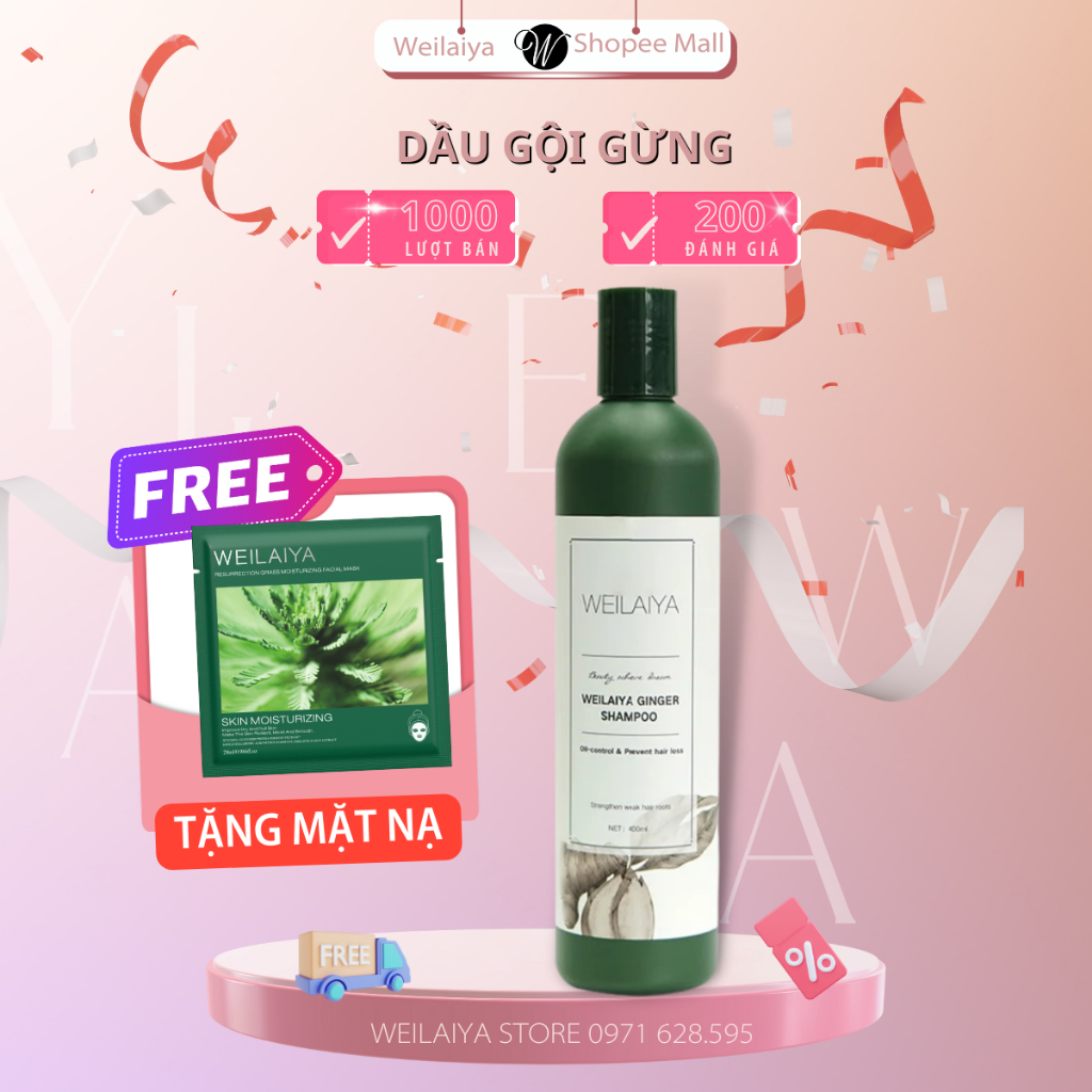 Dầu gội gừng trắng Weilaiya Ginger Shampoo giảm rụng, kích mọc tóc cho tóc nhanh bết 400ml, tặng 1 mặt nạ Weilaiya