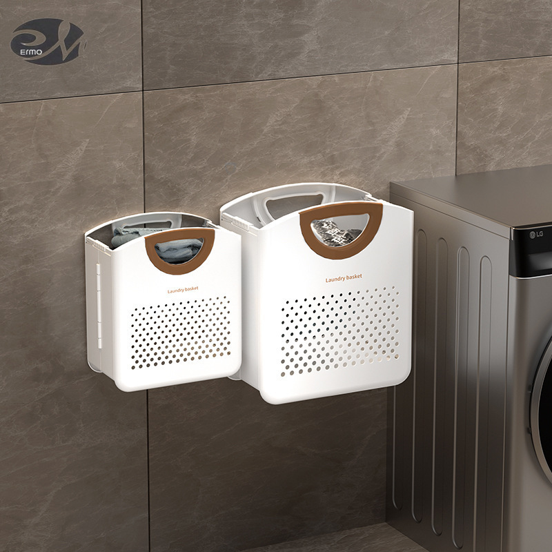 Household wall hanging foldable dirty clothes basket, bath, bathroom, bathroom artifact, dirty clothes basket, dirty clothes storage basket ราคา 305 บาท*ส่งฟรี