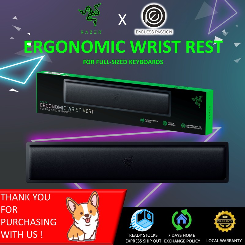 Razer Ergonomic Wrist Rest for Full-Sized Keyboards: Anti-Slip Rubber Base - Angled Incline - Classic Black Singapore
