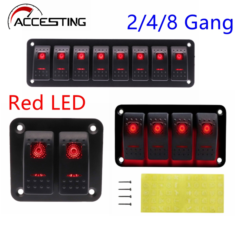 2/4/8 băng đảng công tắc chống nước Bảng điều khiển 12V/24V bảng chuyển đổi với đèn LED màu đỏ công tắc mở tắt cho thuyền RV Xe Tải xe
