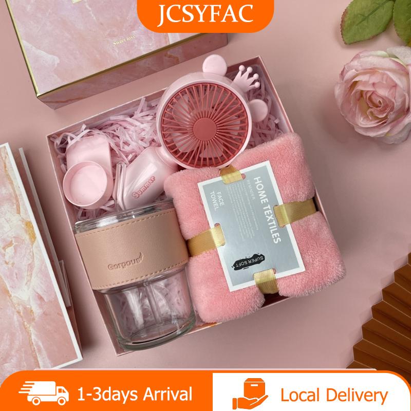 【JCSYFAC】 Chu đáo màu xanh lá cây Bộ Quà Tặng thủy tinh rơm cup nhanh chóng làm khô mềm khăn UPF 50 mặt trời bảo vệ phụ kiện cho sử dụng hàng ngày