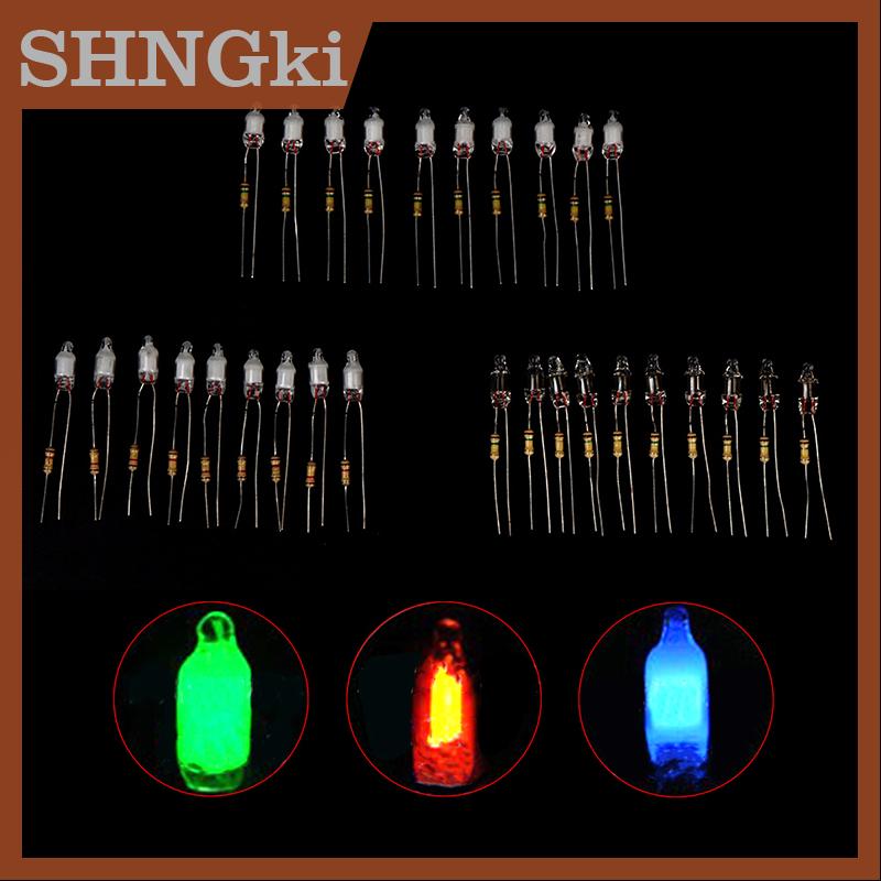 SHNGki 10 chiếc bóng đèn neon đèn báo nguồn chính 4*10mm 5*13mm với điện trở 220V màu đỏ/xanh dương/xanh lá cây
