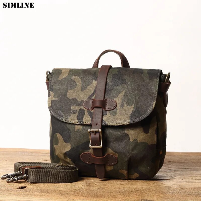 ZZOOI Canvas And Genuine Leather Handbag For Men Male Vintage Designer Camouflage Casual Travel Shoulder Bag Messenger Crossbody Bags ราคา 1,338 บาท*ส่งฟรี