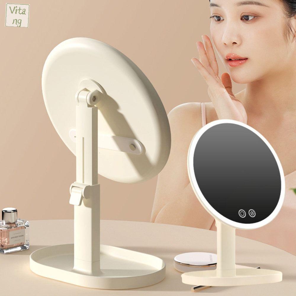 VITANG Có thể tháo rời Gương trang điểm có đèn LED Ánh sáng ba màu Có thể xoay Gương mỹ phẩm di động Tiện lợi với cơ sở lưu trữ Gương để bàn có thể điều chỉnh Trang chủ