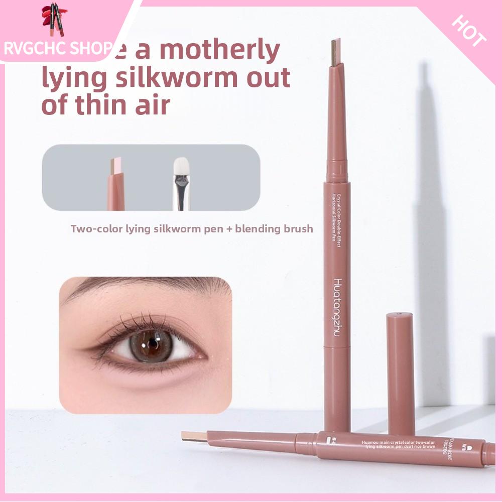 RVGCHC SHOP Đa chức năng Bút chì tằm nằm với bàn chải Đôi đầu Thỏi trang điểm làm sáng mắt Quà tặng Dụng cụ trang điểm mắt Bút trang điểm highlighter