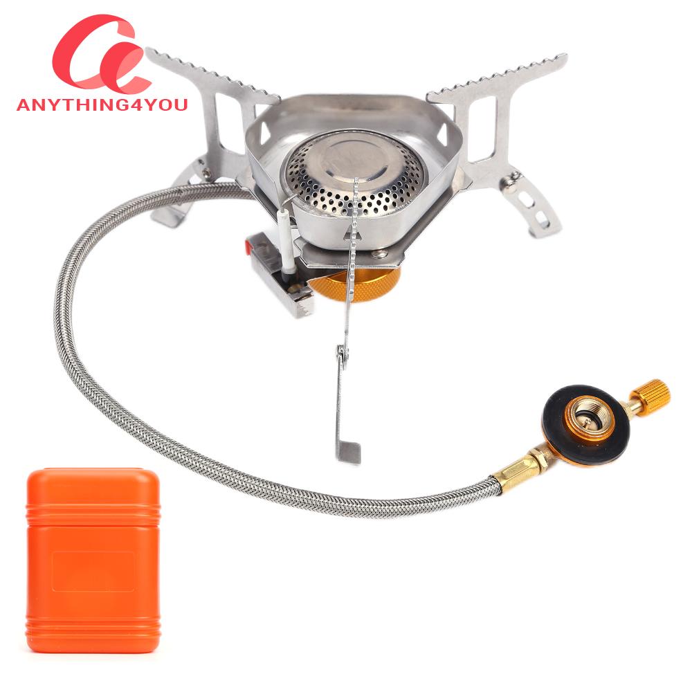 Bếp cắm trại bằng thép không gỉ thiết bị sinh tồn bếp lò cắm trại chia bếp đeo ba lô chống gió di động có bộ đánh lửa để đi dã ngoại