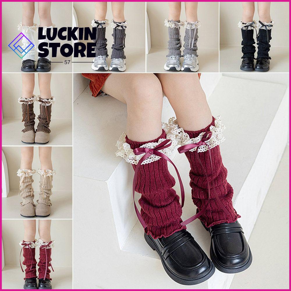 TREND 57SHOP Màu sắc đồng nhất Bao chân ren cho trẻ em Viền ren Phong cách ngọt ngào Bọc chân Harajuku Đan len Vớ dài co giãn Trẻ em mặc