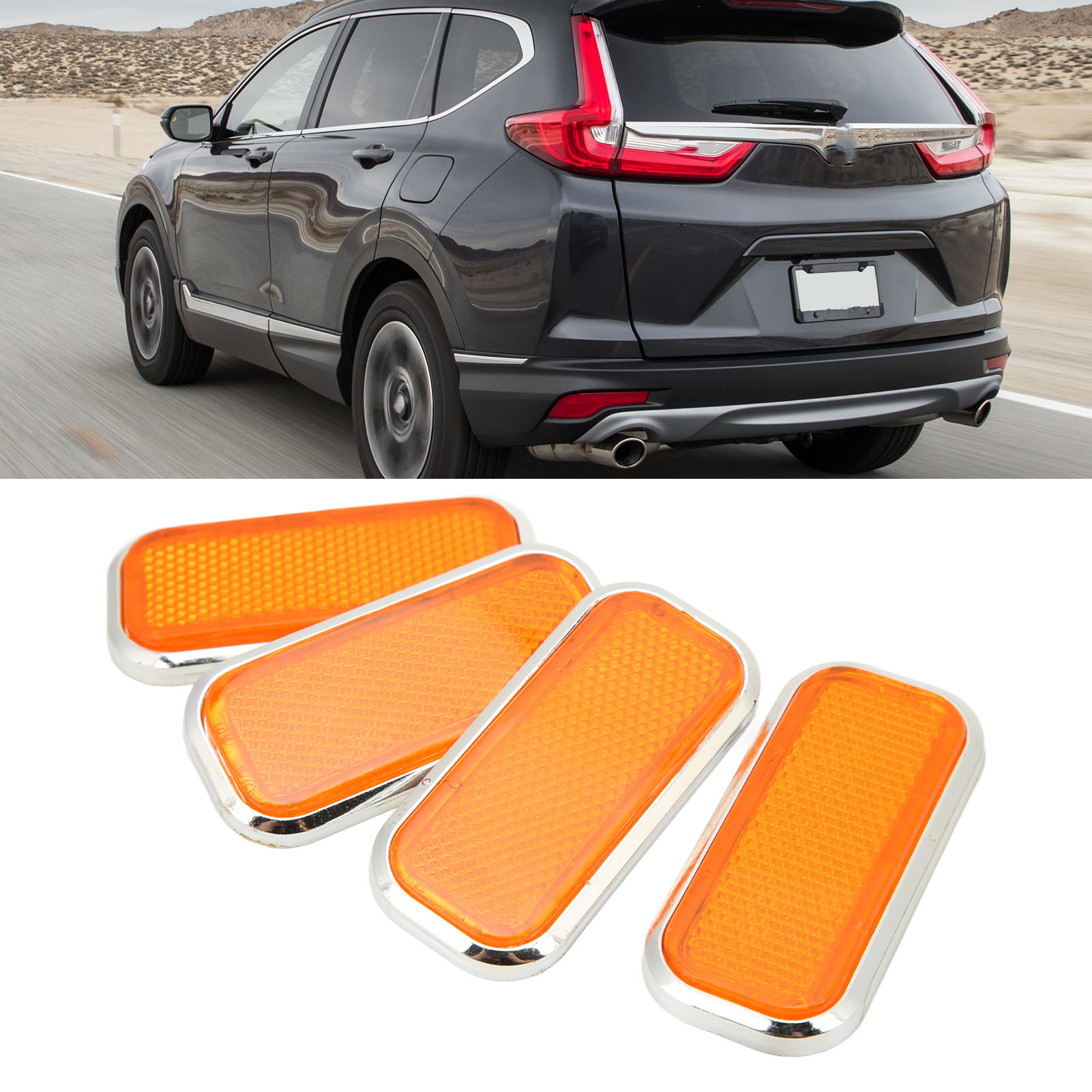 4 miếng hình chữ nhật gương phản quang an toàn ABS phản quang dán phổ quát cho xe máy ô tô (màu cam)