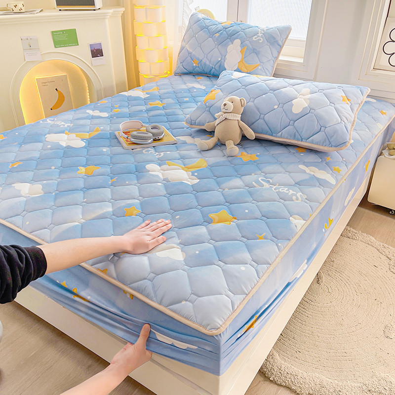 Ga Trải Giường hình gấu dày dễ thương ga ra bọc nệm hoa vải bông siêu mềm bọc nệm