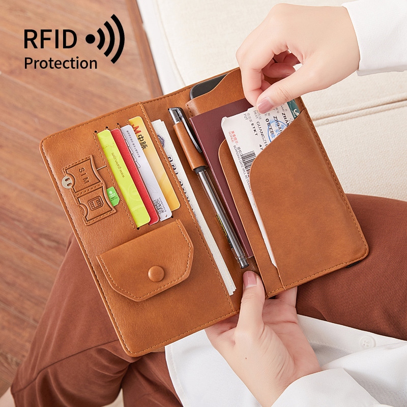 RFID Passport Wallet Long Women Men PU Leather Wallet Ladies Hand Phone Bag Purse Slim Travel Card Wallet Passport Folder