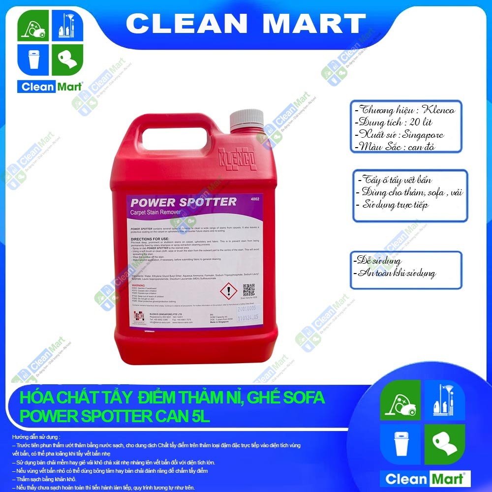 [KLENCO] Hóa Chất Tẩy Điểm Thảm Nỉ, Ghế Sofa Power Spotter Can 5L -CLEAN MART
