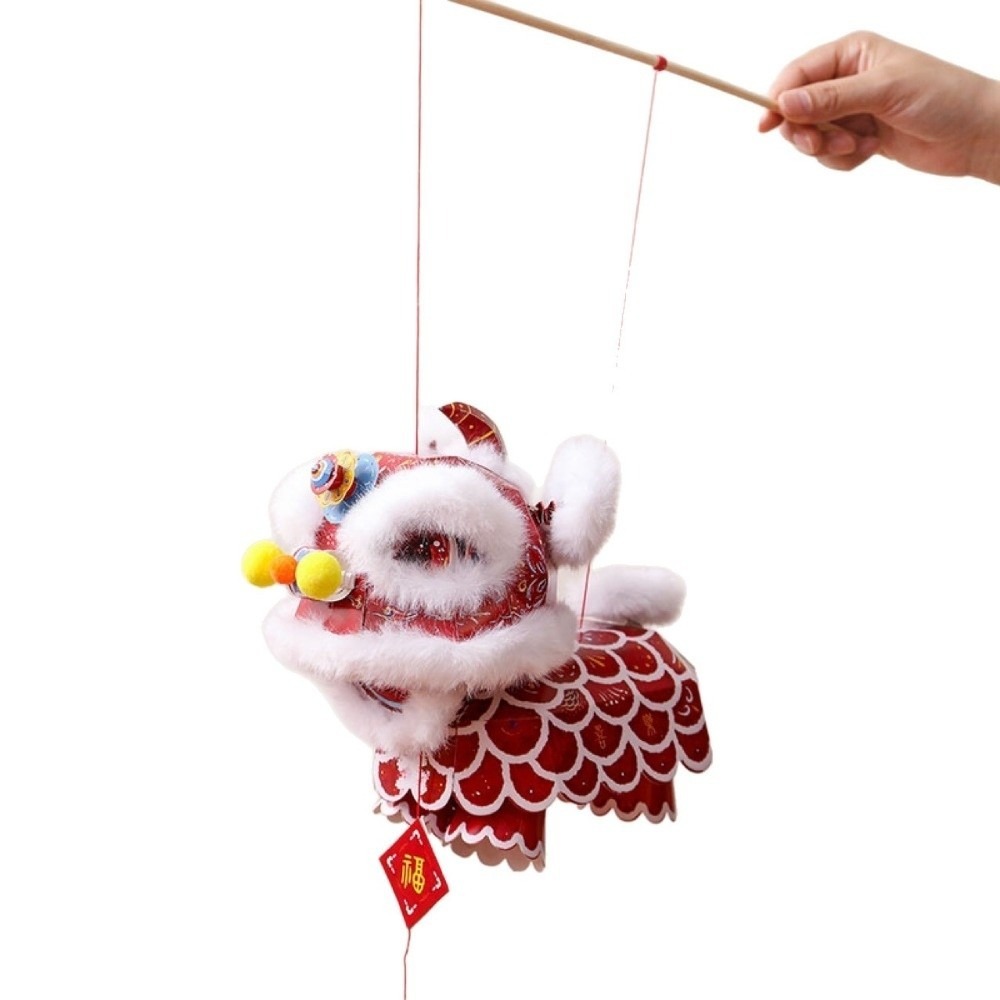 STKE Lion Dance Mid-Autumn Festival Lantern Ancient Style PVC Handheld Lantern Good Luck DIY Material Package Luminous Lantern Children