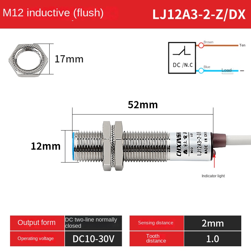 LJ12A3-2-Z/DX Cảm Biến Tiệm Cận CHXINSHE M12 | Tùy chọn LJ12A3-2-Z / LJ12A3-4-Z Công Tắc NPN/PNP NO/NC 24V | Phát Hiện 2mm/4mm | Tự Động Hóa Công Nghiệp Chính Hãng