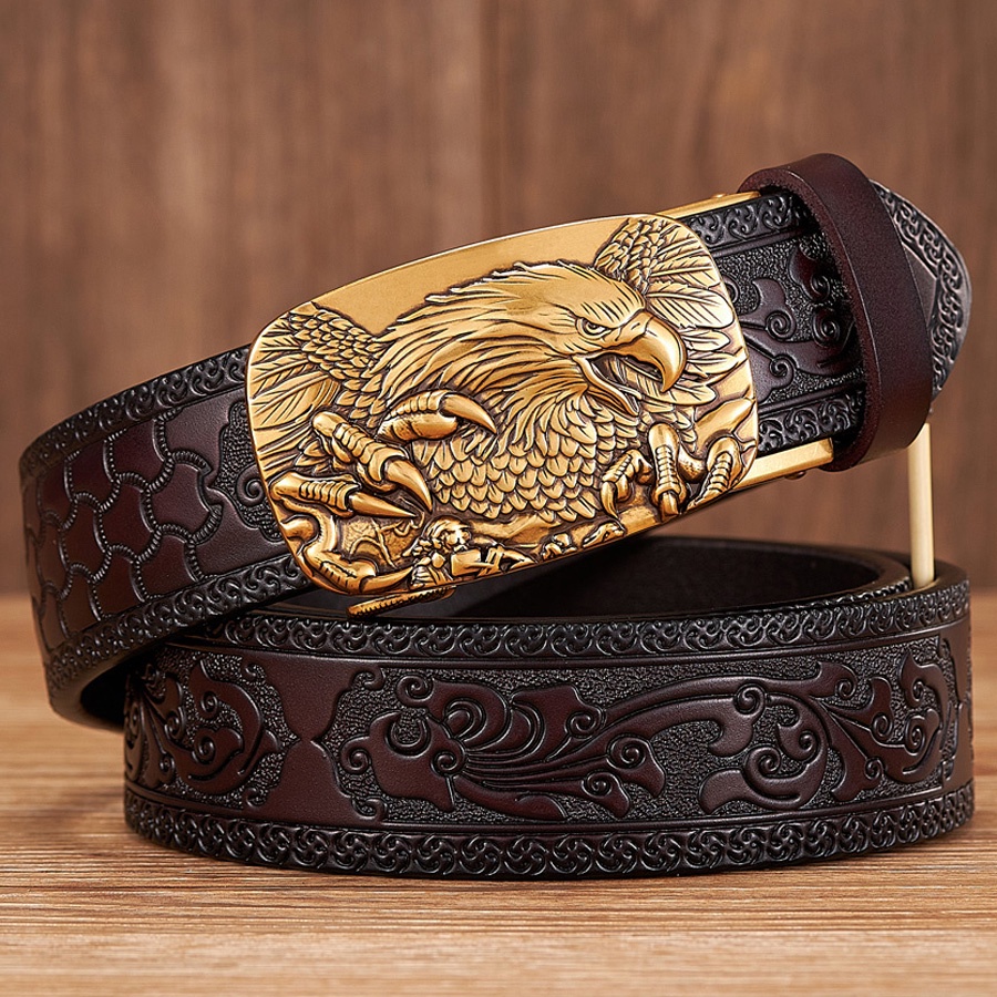 High Quality eagle Golden buckle belt men Cowskin luxury brand