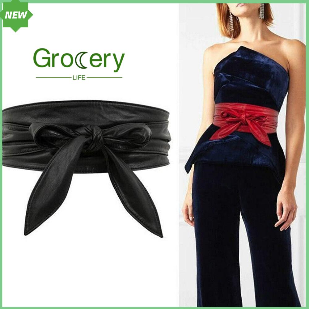 GROCERY LIFE Sang trọng Bowknot  Phù Hợp Với Rộng Eo Ban Nhạc Phụ nữ Ăn Mặc Cummerbands Bowknot Da Vành Đai Corset Dây Thắt Lưng