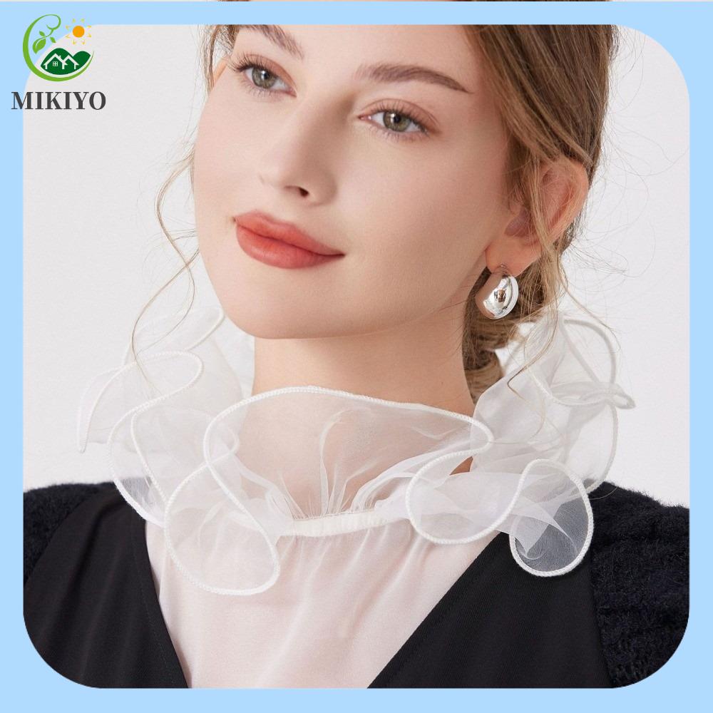 MIKIYO FASHION Viền polyester Cổ áo giả Thiết kế xếp nếp Viền ren Áo sơ mi nửa thân Thanh lịch Thoáng khí Dây đeo cổ Váy Áo Sơ Mi