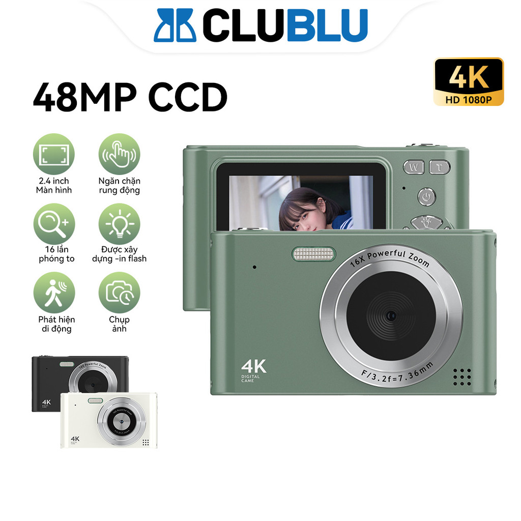 -CLUBLU- Máy Ảnh Kỹ Thuật Số H15CCD Digital Camera Mini 4K Cho Học Sinh Siêu Mỏng Nhỏ Gọn Chính Hãng