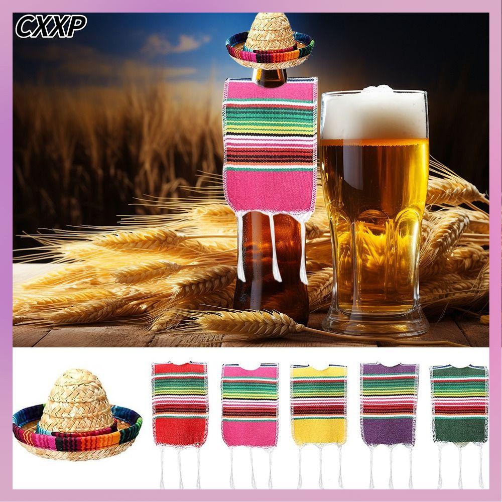 CXXP Chủ đề Mexico Mũ sombrero nhỏ Trang trí lễ hội Đầy màu sắc Bình serapes Phụ kiện Trang trí tiệc Vỏ áo ponsô bia