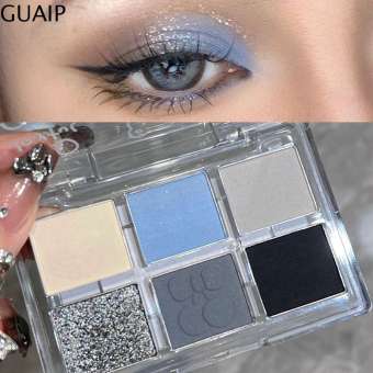 GUAIP Đen Bảng phấn mắt 6 màu Bền lâu Không thấm nước Sắc tố mắt Chuyên nghiệp Miếng dán mắt ngọc trai Phấn mắt màu xanh khói Mỹ phẩm