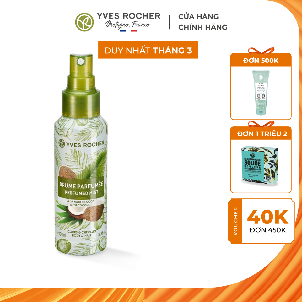 Xịt Thơm Toàn Thân Yves Rocher Sensuality Body & Hair Mist Coconut 100ml