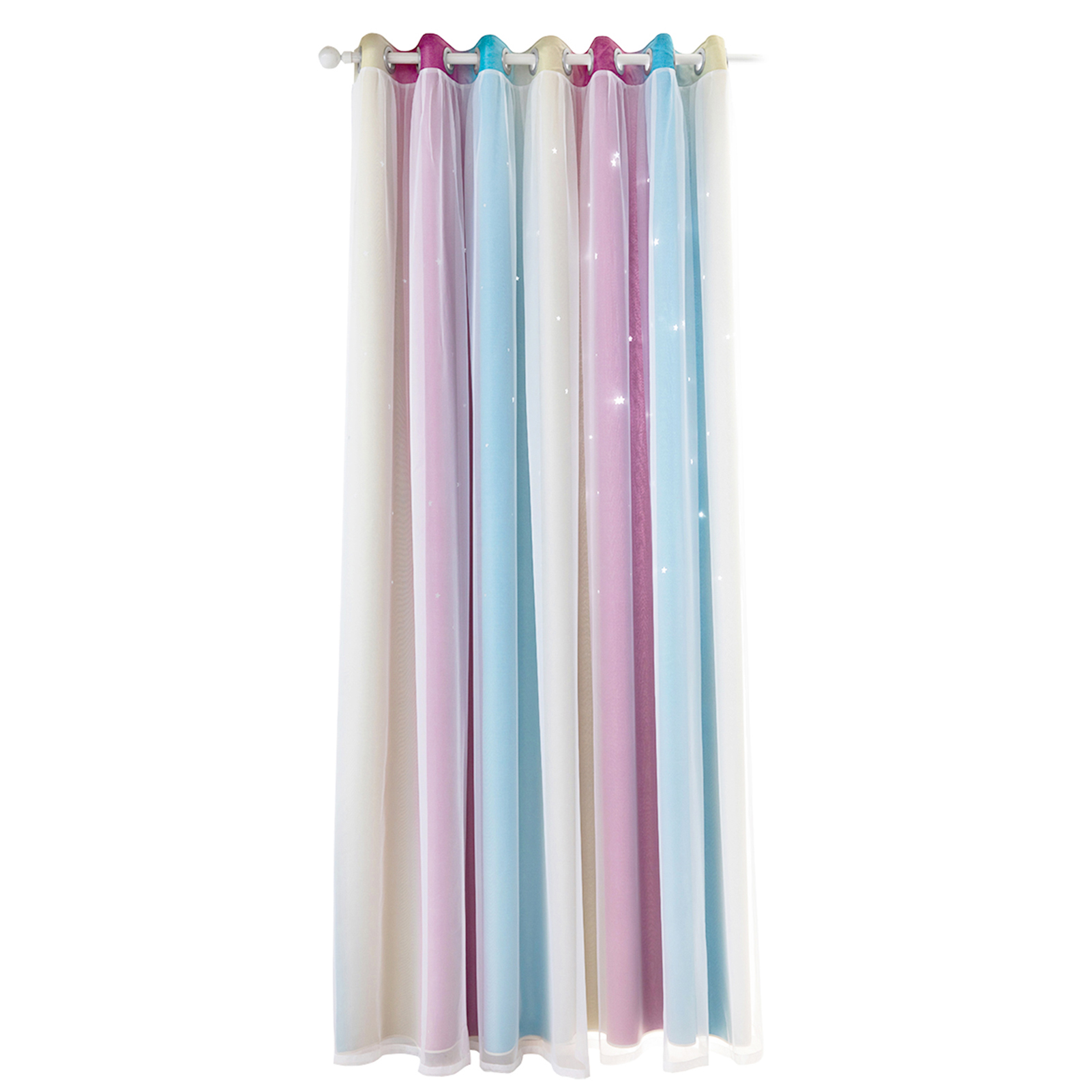 1pc Curtain Simple Gradient Hollow-out Star Pattern Double Layer Blackout Bedroom Living Room Insulation Curtain