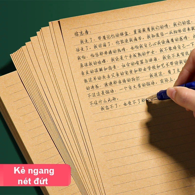 Set 8 tờ giấy kraft 1 mặt có dòng viết thư TH18 bưu thiếp chúc mừng có khung viền cổ điển trang trí 