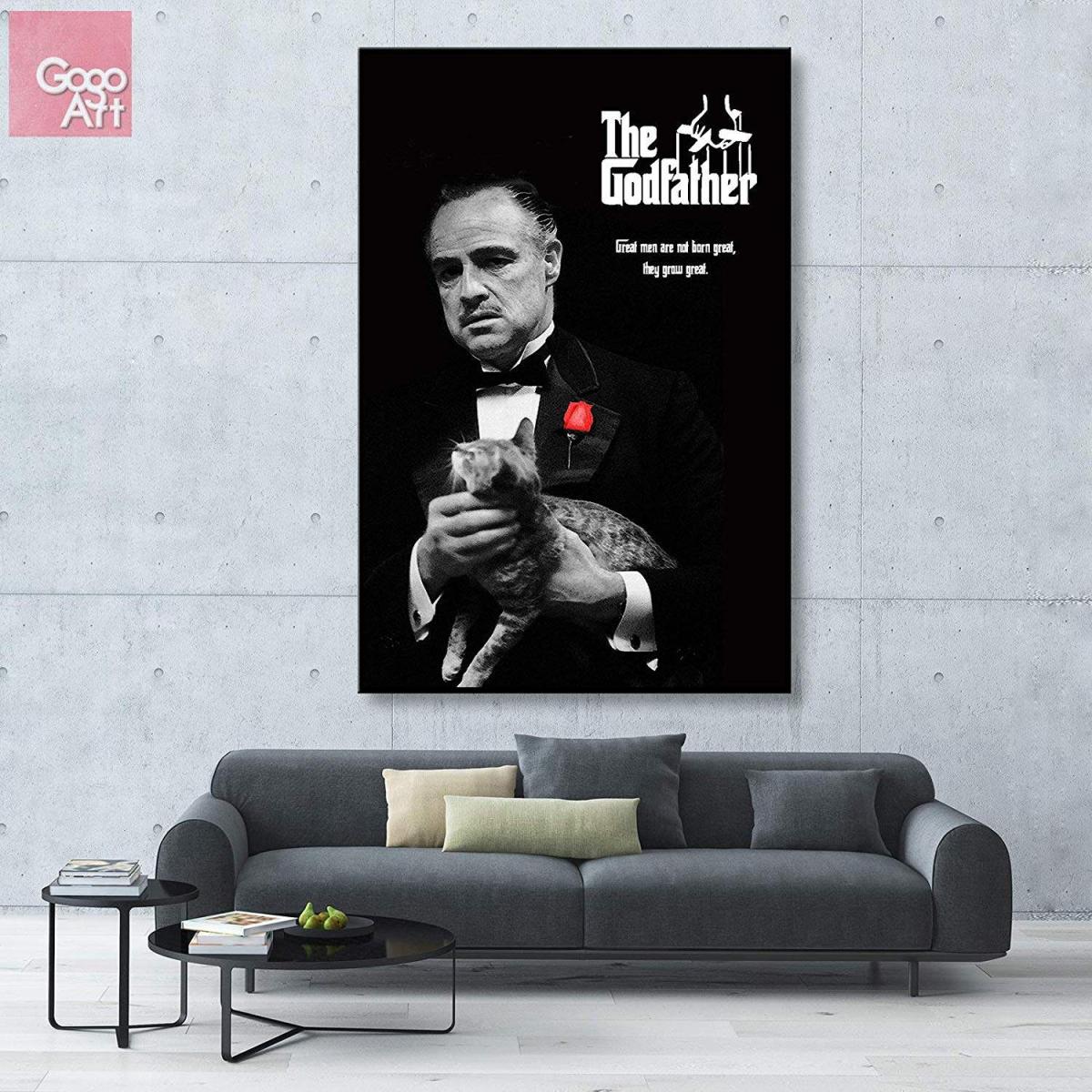 Tranh in trên vải canvas: The Godfather (1972) - Vito Corleone với mèo - Không có khung không căng k