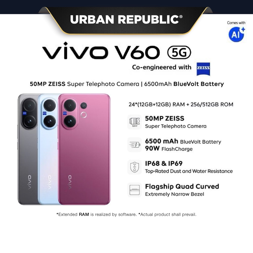 [UR] vivo V60 5G (8GB+256GB/12GB+256GB/12GB+512GB) Harga 1,949 Ringgit*Penghantaran Percuma