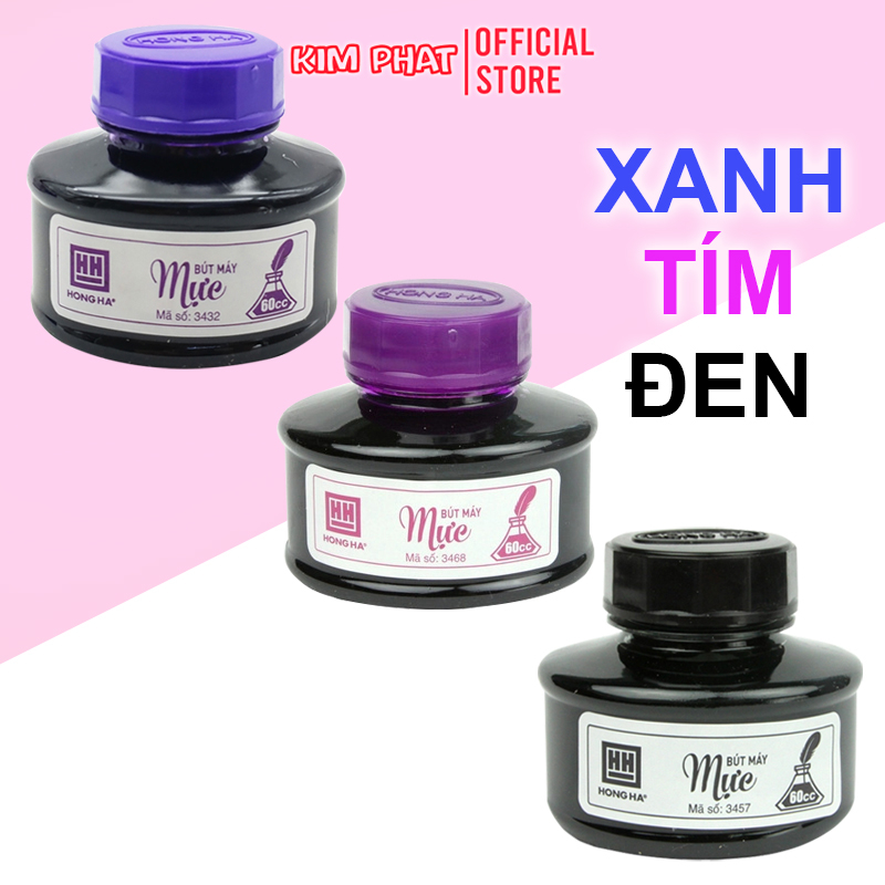 Mực bút máy hồng hà 3432 / 3457 / 3468 - xanh, tím, đen