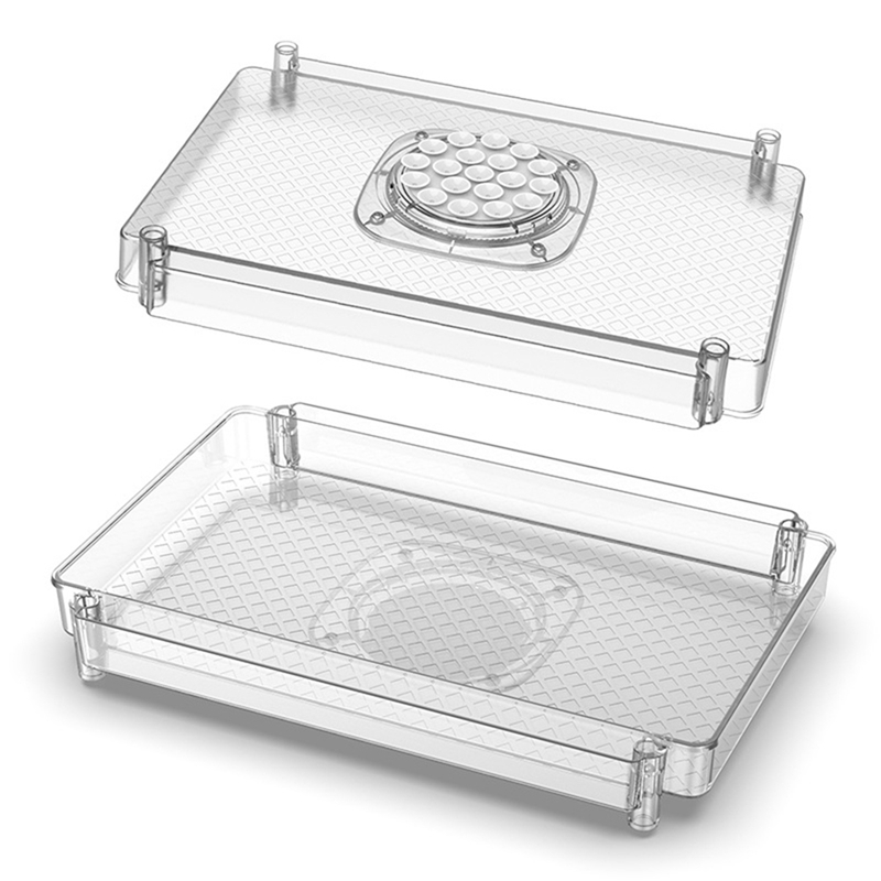 Fridge Turntable Organizer Tray with Suction Cup Transparent Refrigerator Storage Rack 360 Rotatable for Countertop Easy to Use