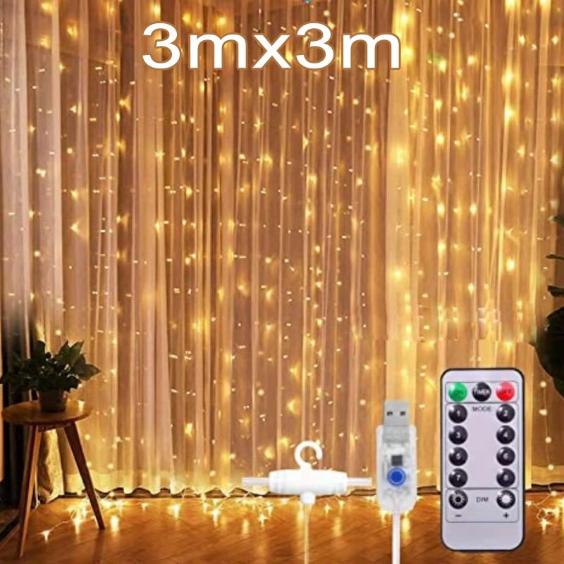 LED Tumblr Light Tirai 3x3 Waterfall Lampu Natal Tirai Panjang 3 x 3 meter LED Long Curtain Gorden Light