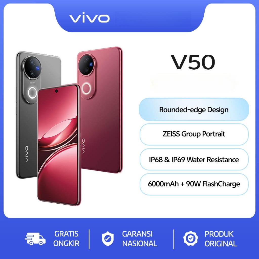 vivo V50 5G [12/256 GB] [12/512 GB] - Rounded-edge Design, ZEISS Group Potrait, 6000mAh Battery+90W Flashcharge, IP68+IP69, vivo AI Giá 6,999,000 Đồng*Miễn phí vận chuyển