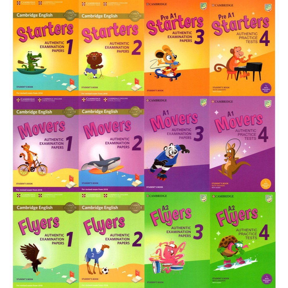 Cambridge English Starters Movers Flyers Authentic Examination 2018-2022 - Level 1234 - Khổ A4 + Tặn