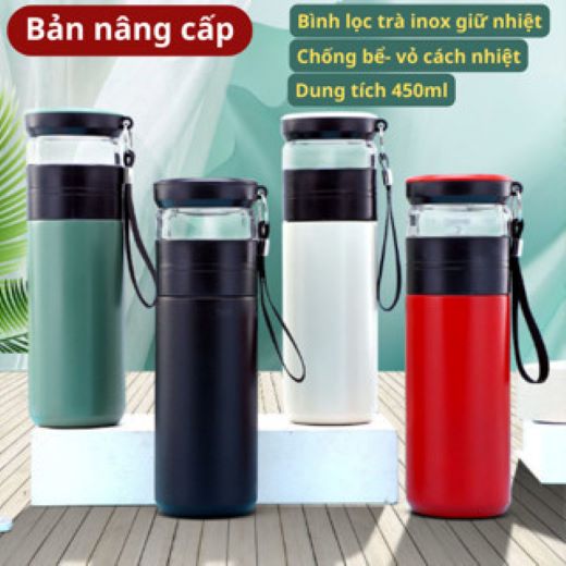 Bình pha trà thuỷ tinh 2 lớp cách nhiệt - có lõi lọc inox 304 - có quai xách tiện lợi
