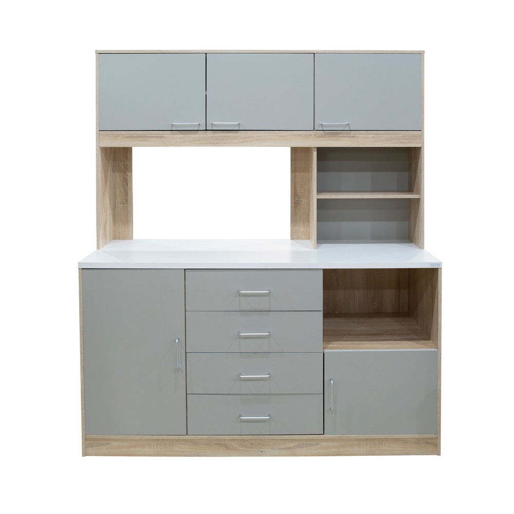 Global House CLOSE ชุดครัวสำเร็จรูปท๊อปเรียบ ENOLA-GR160 ขนาด 160x60x180ซม.สีบีช-เทา รับประกันของเเท้! ราคา 6,190 บาท*ส่งฟรี