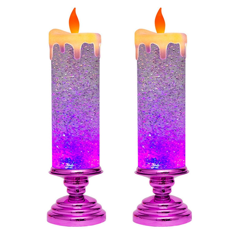 2X LED Christmas Candles Colour Changing LED Water Candle with Glitter Flameless LED Candle Lights Desk Table, Rose Red