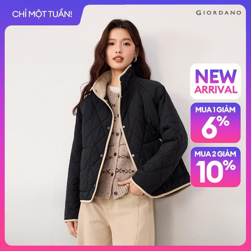 GIORDANO Women Jackets Contrast Binding Quilted Jackets Stand Collar Raglan Sleeve Fashionable Casual Relaxed Jackets 13376736